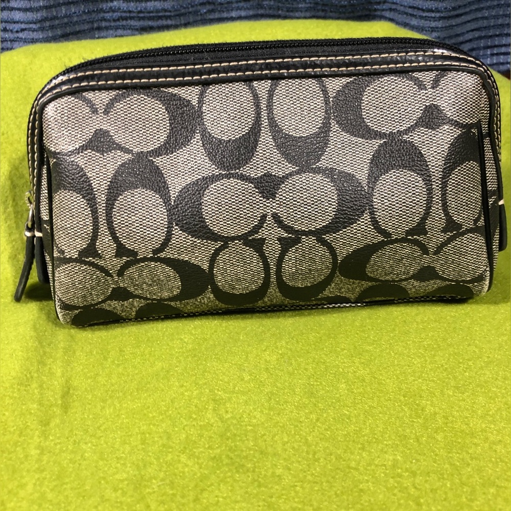 Coach Signature Cosmetic Pouch in Charcoal and Black